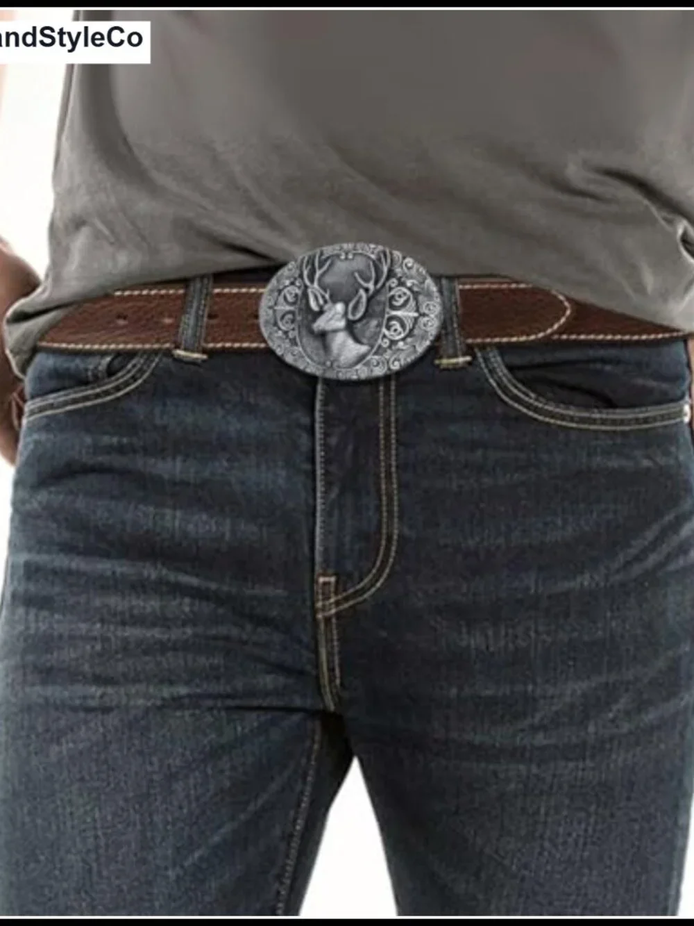 Western Belt Buckle Zinc Alloy Deer Elk Design Cowboy Cowgirl